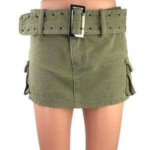 Princess Polly Green High Waisted Belted Mini Cargo Straight Pencil Skirt Sz 2
